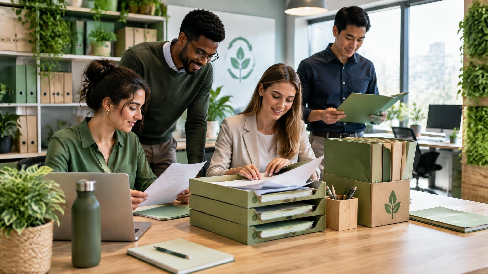 team working in sustainable office