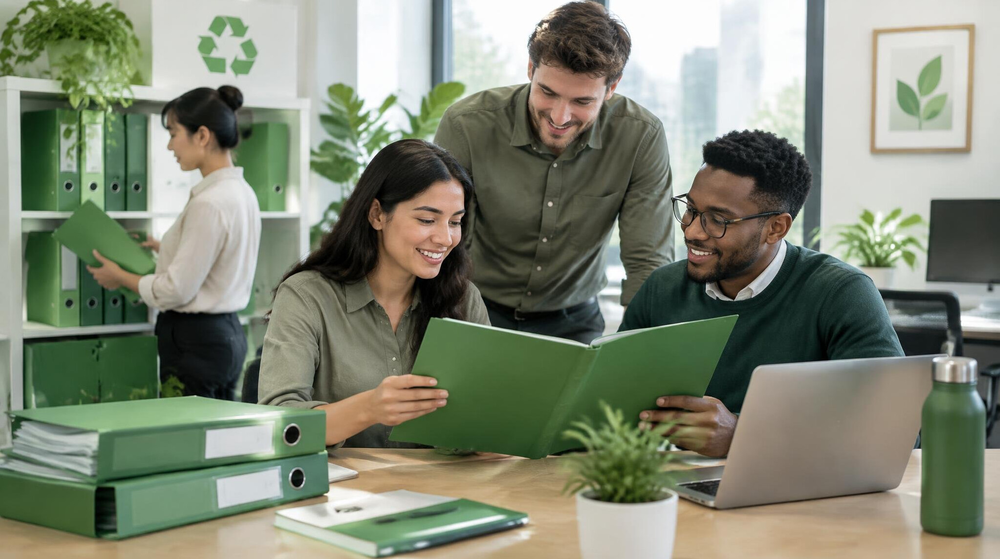 team using green files
